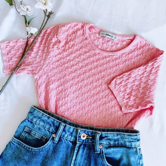 Zara Sweaters Zara Pink Short Sleeve Light Knit Sweater Poshmark